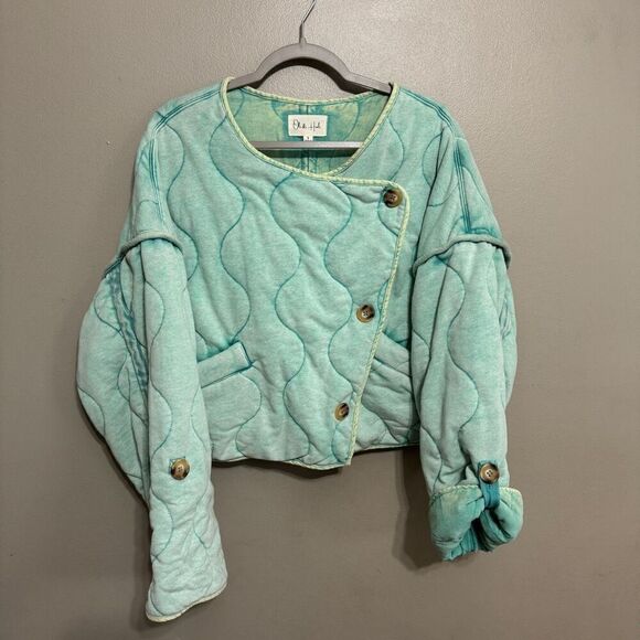 Oli & Hali Oversize Quilted Crop Jacket in sea green, Size Small - Picture 3 of 9